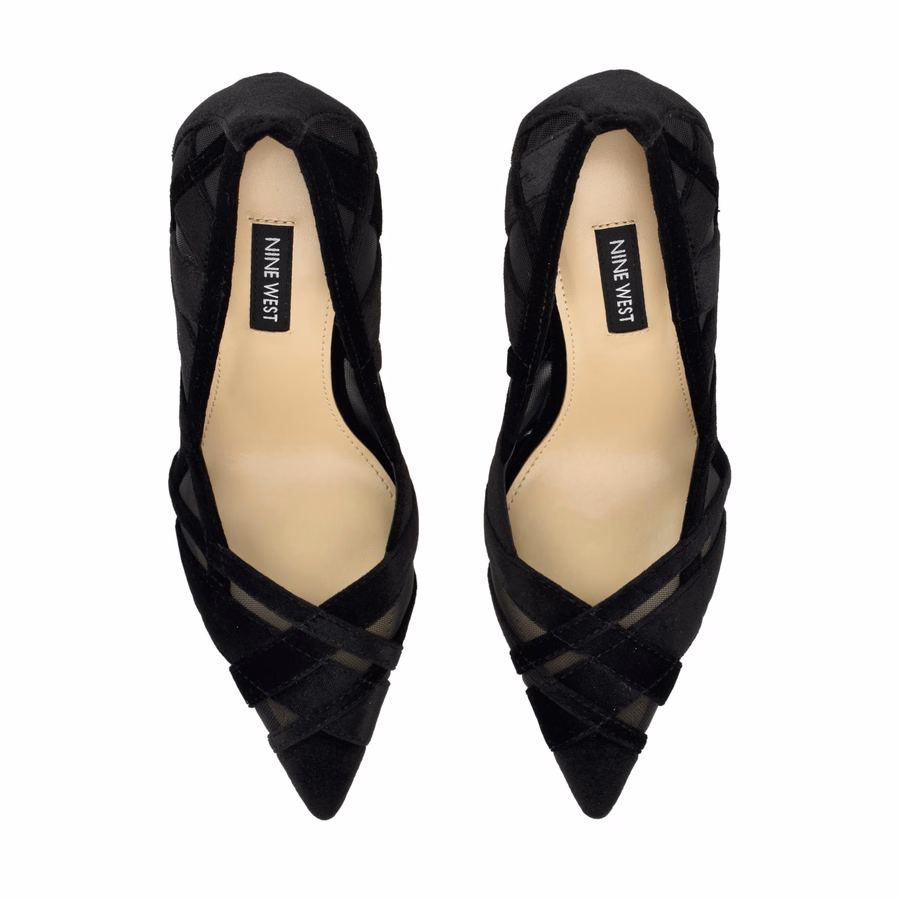 Farella Pumps Mit Spitzer Zehenpartie – Schwarzer Samt/Mesh