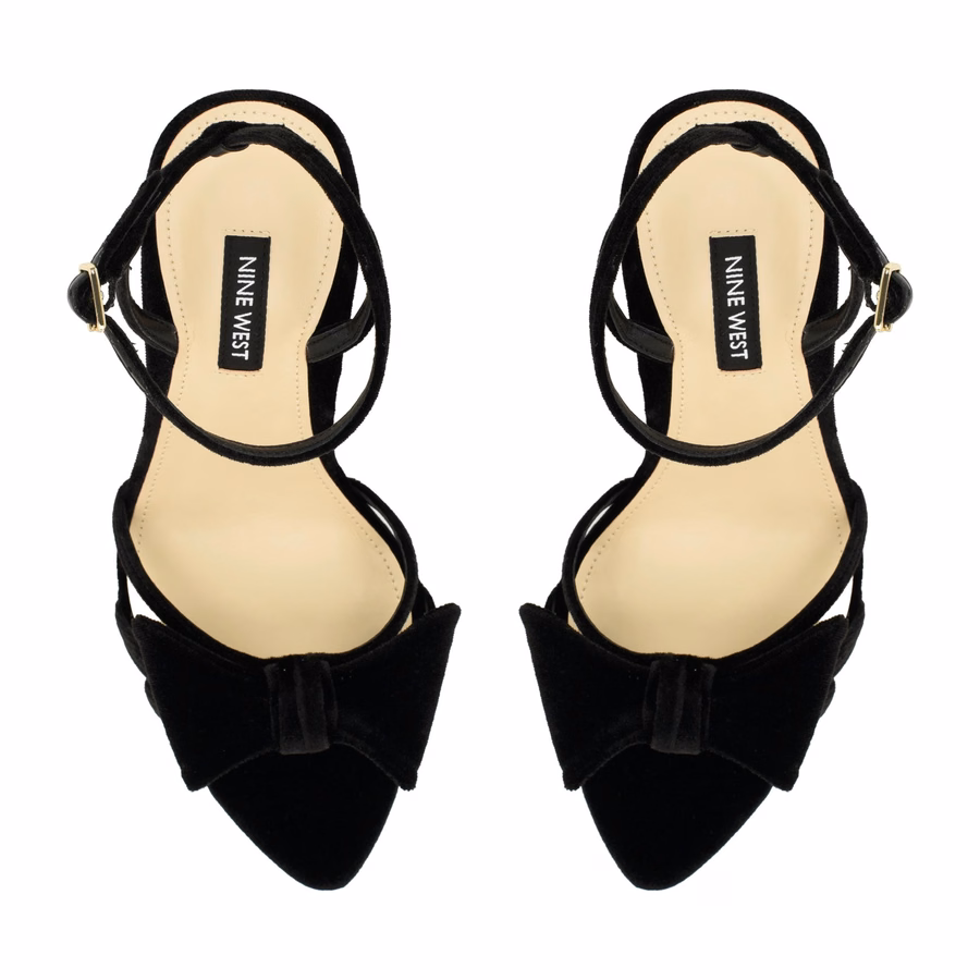 Queana Samt-Schleifensandalen – Schwarzer Samt